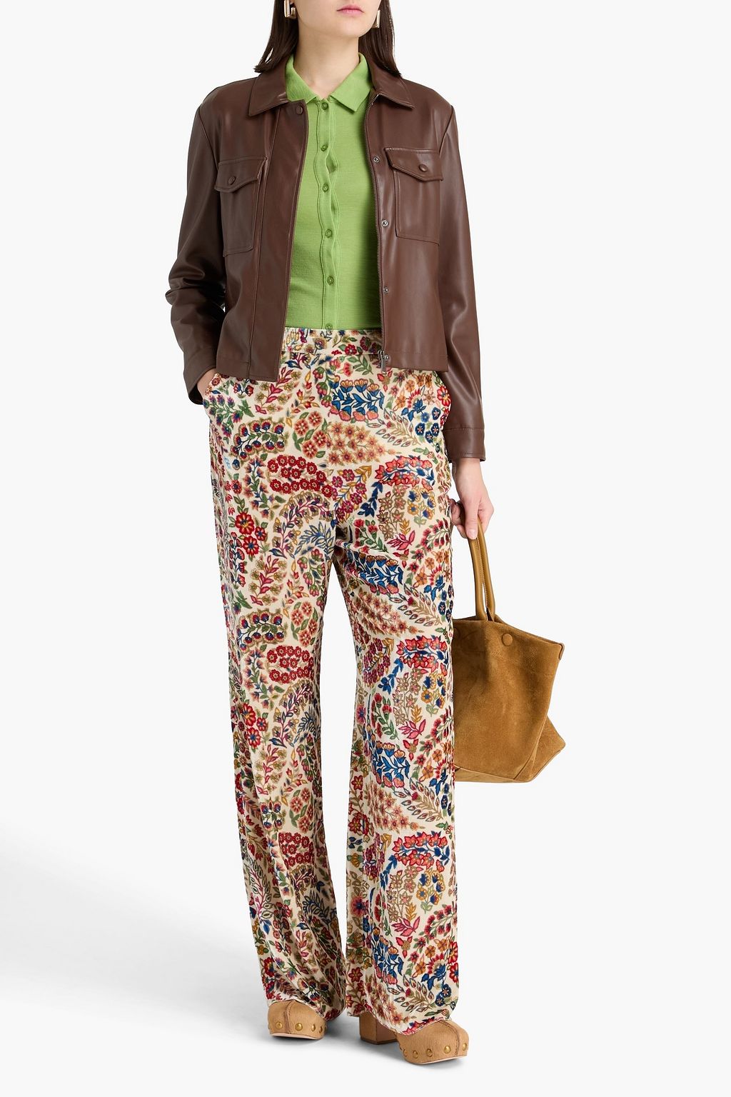 ETRO Floral-print velvet straight-leg pants