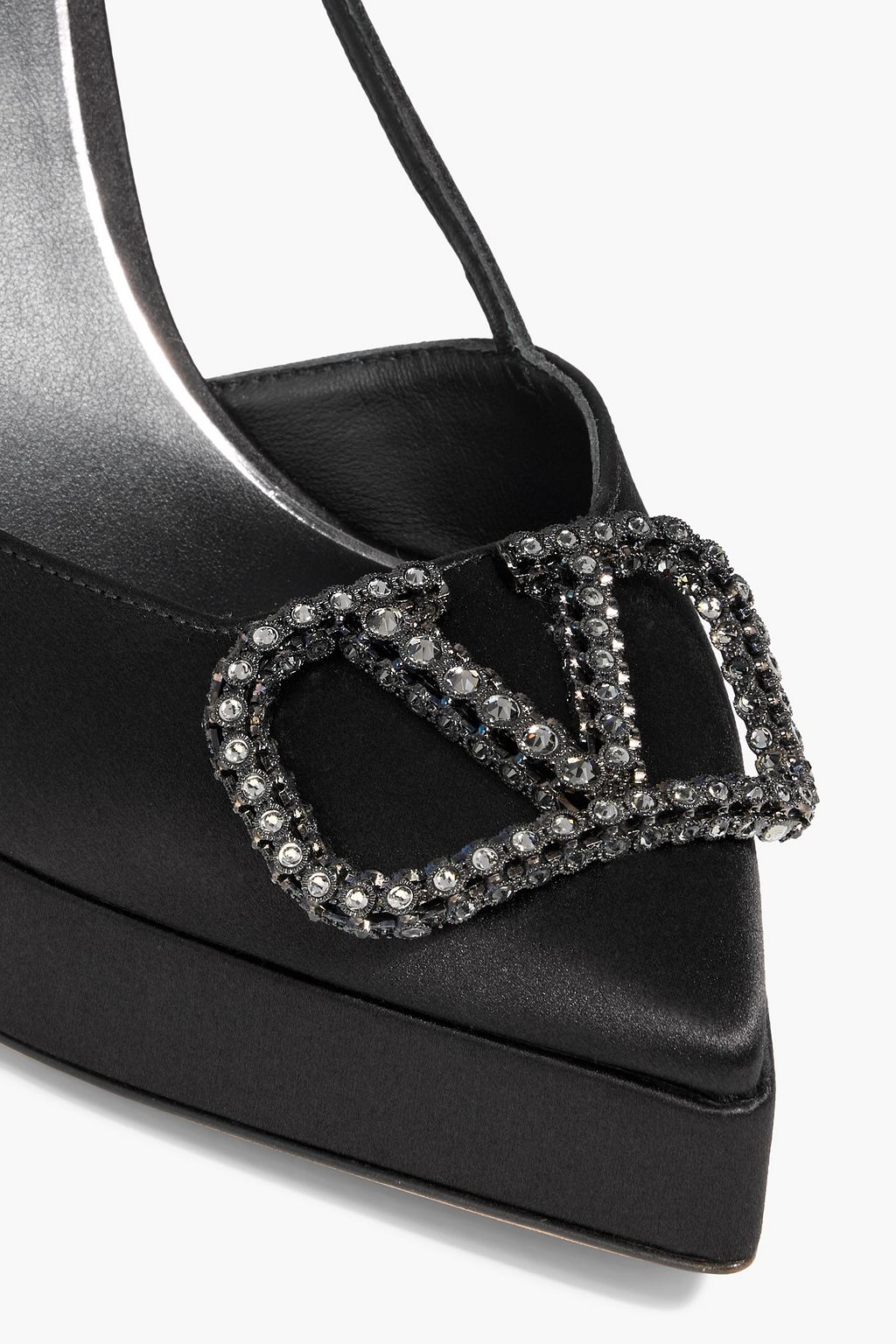 VALENTINO GARAVANI VLOGO Signature crystal-embellished satin platform slingback pumps