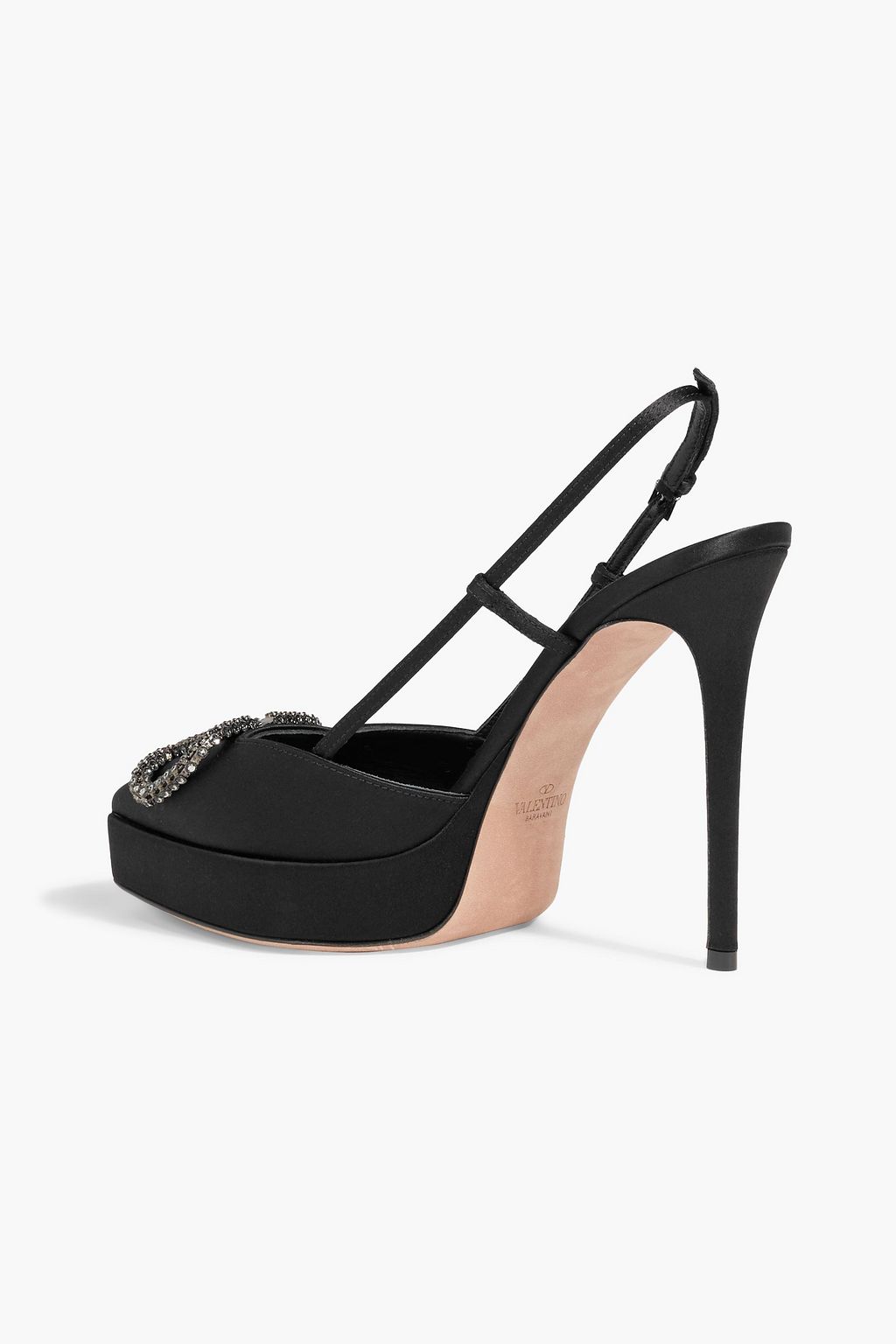 VALENTINO GARAVANI VLOGO Signature crystal-embellished satin platform slingback pumps