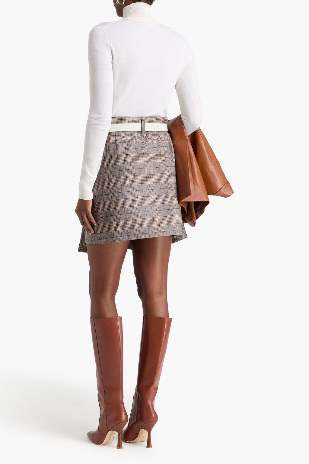 BRUNELLO CUCINELLI Wrap-effect Prince of Wales checked wool-blend mini skirt