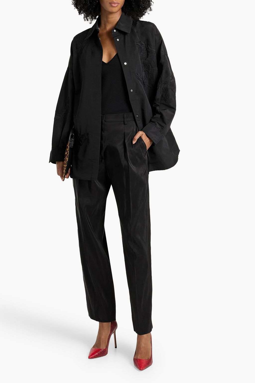 VALENTINO GARAVANI Appliquéd cotton-blend faille shirt jacket