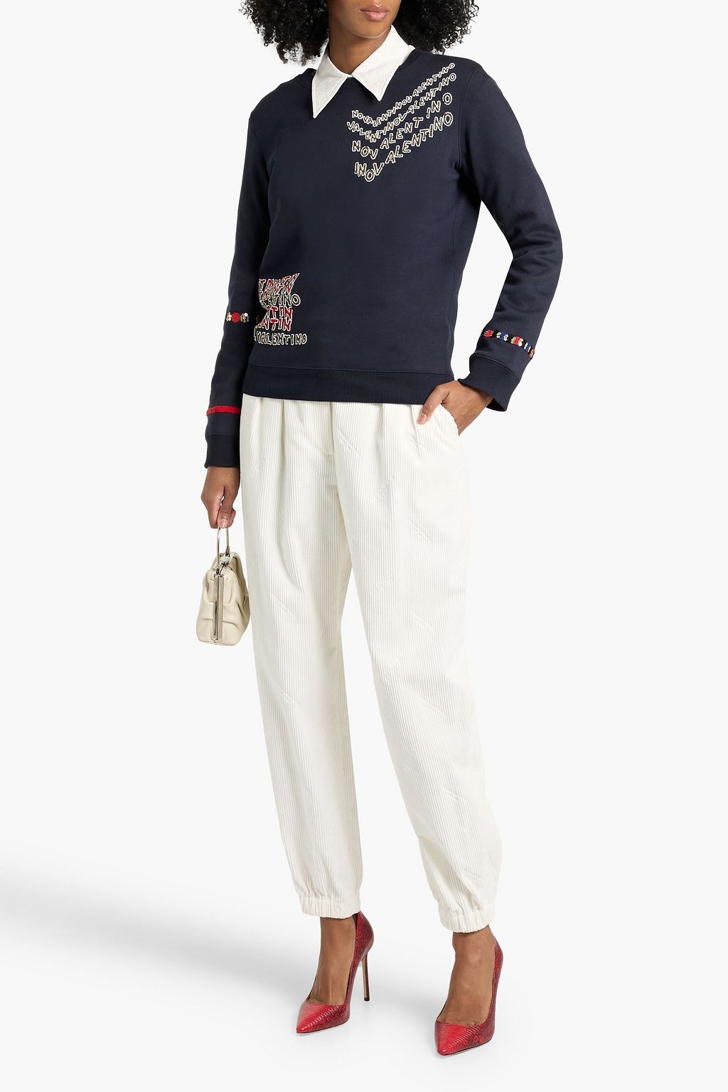 VALENTINO GARAVANI Embellished French cotton-blend terry sweatshirt