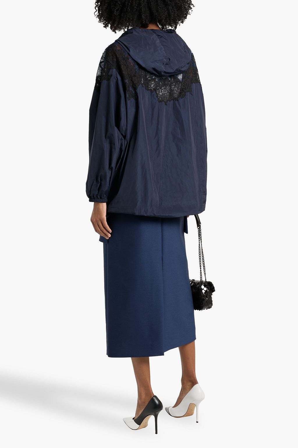 VALENTINO GARAVANI Two-tone lace-paneled shell hooded jacket