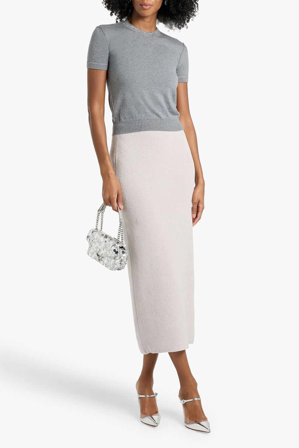 VALENTINO GARAVANI Bouclé-knit silk-blend midi skirt