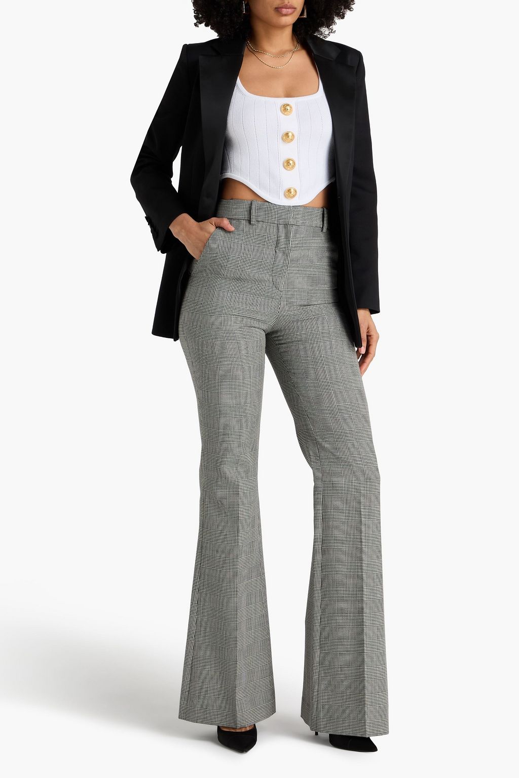 BALMAIN Prince of Wales checked wool-tweed flared pants