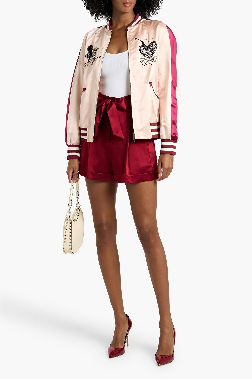 VALENTINO GARAVANI Embellished silk-satin bomber jacket