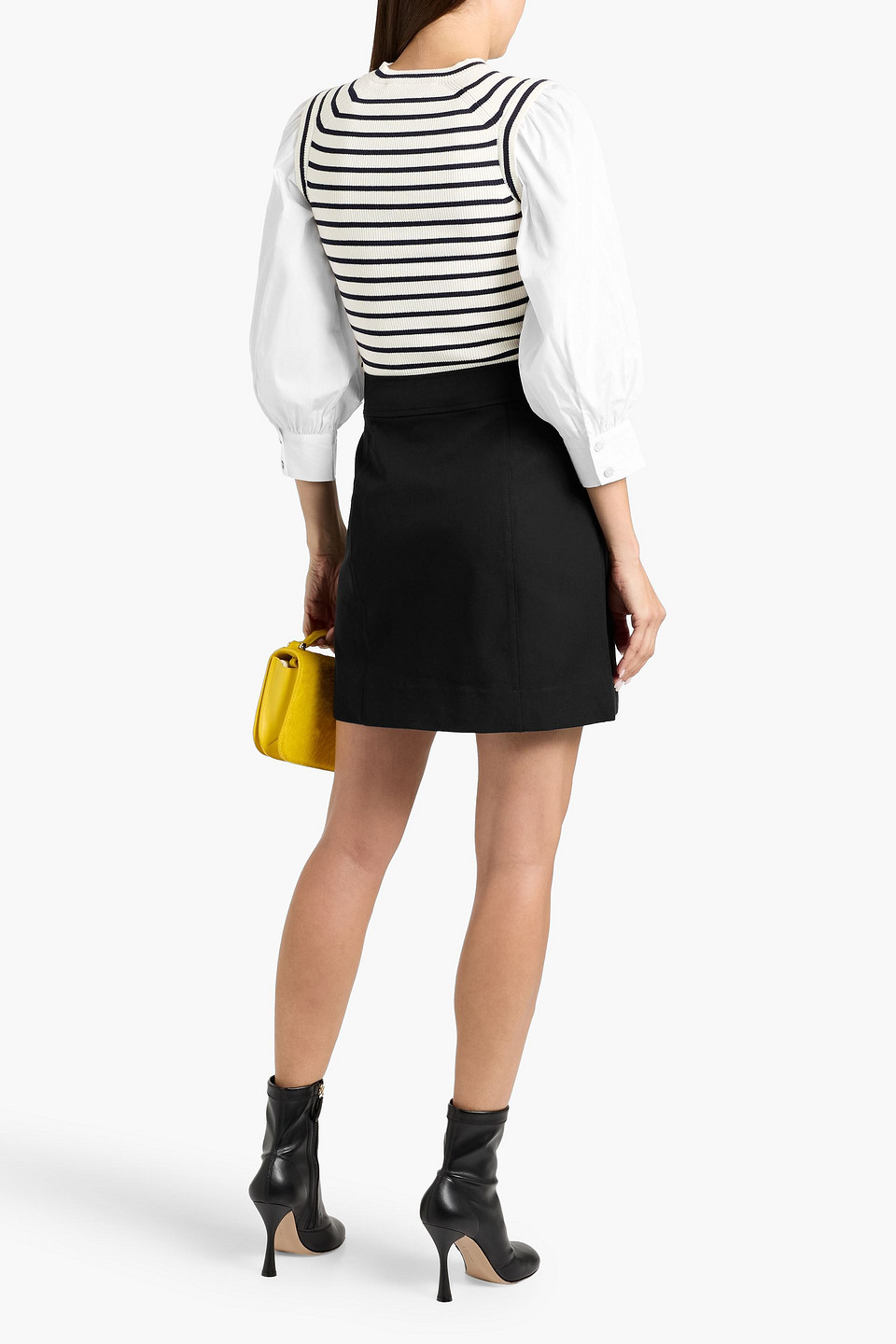 Derek Lam 10 Crosby Tirza Poplin-paneled Striped Ribbed Wool-blend Top In White
