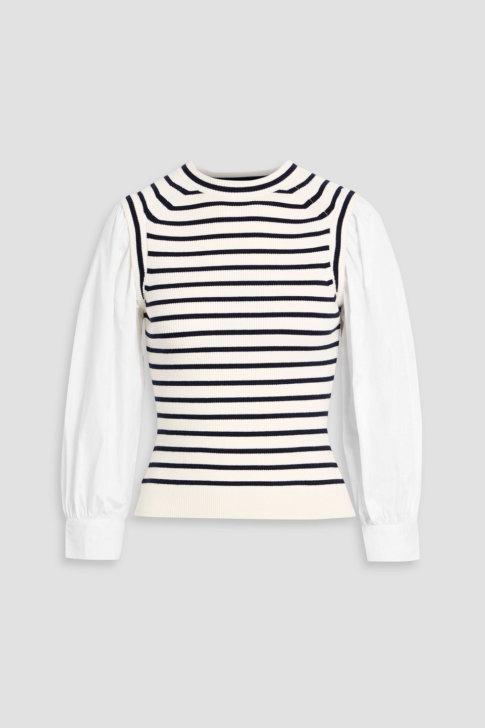 Derek Lam 10 Crosby Tirza Poplin-paneled Striped Ribbed Wool-blend Top In White