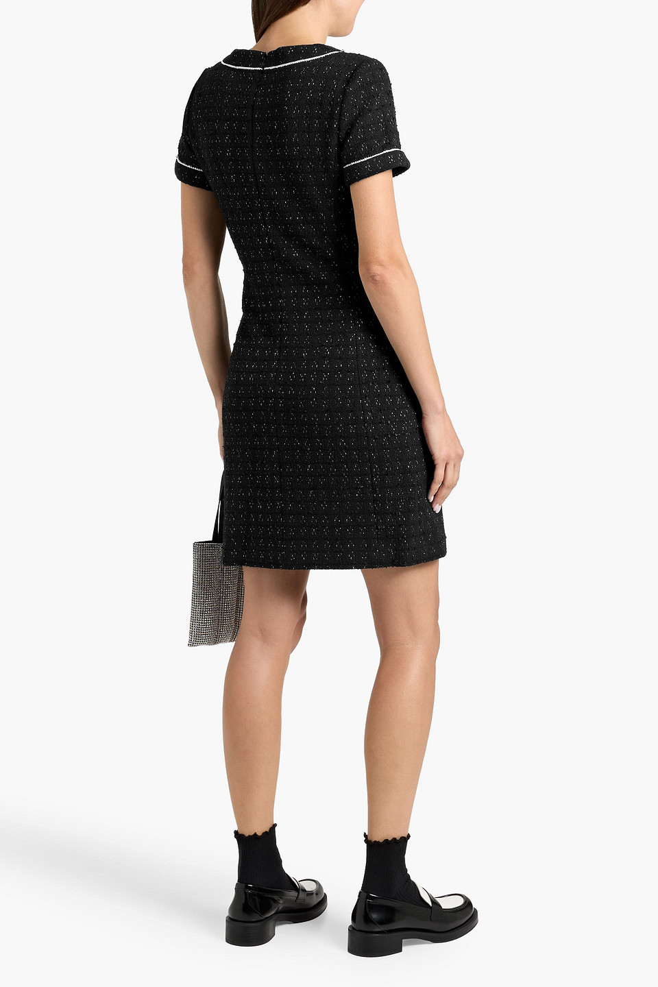 Derek Lam 10 Crosby Ciara Embellished Metallic Tweed Mini Dress In Black
