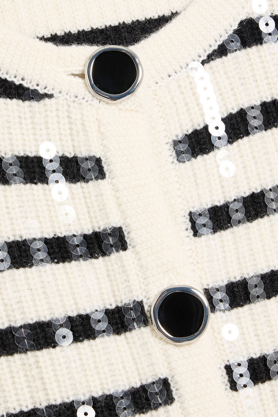 Derek Lam 10 Crosby Nebula Sequined Striped Ribbed Wool-blend Cardigan In White