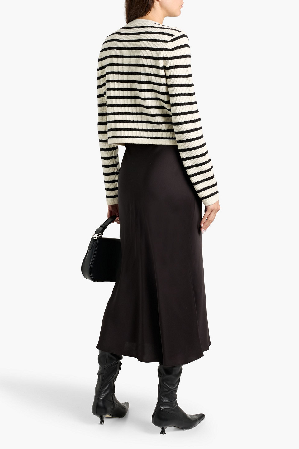 Derek Lam 10 Crosby Nebula Sequined Striped Ribbed Wool-blend Cardigan In White