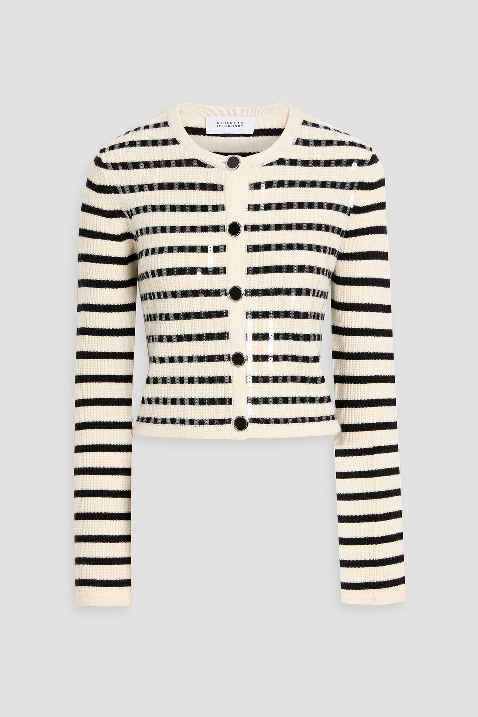 Derek Lam 10 Crosby Nebula Sequined Striped Ribbed Wool-blend Cardigan In White