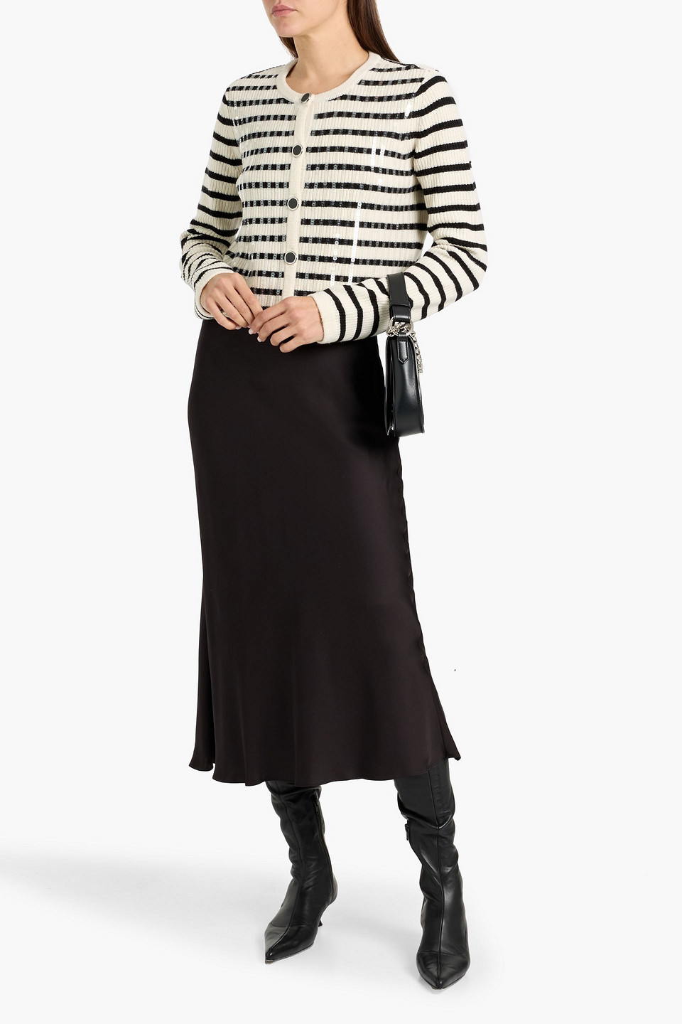 Derek Lam 10 Crosby Nebula Sequined Striped Ribbed Wool-blend Cardigan In White