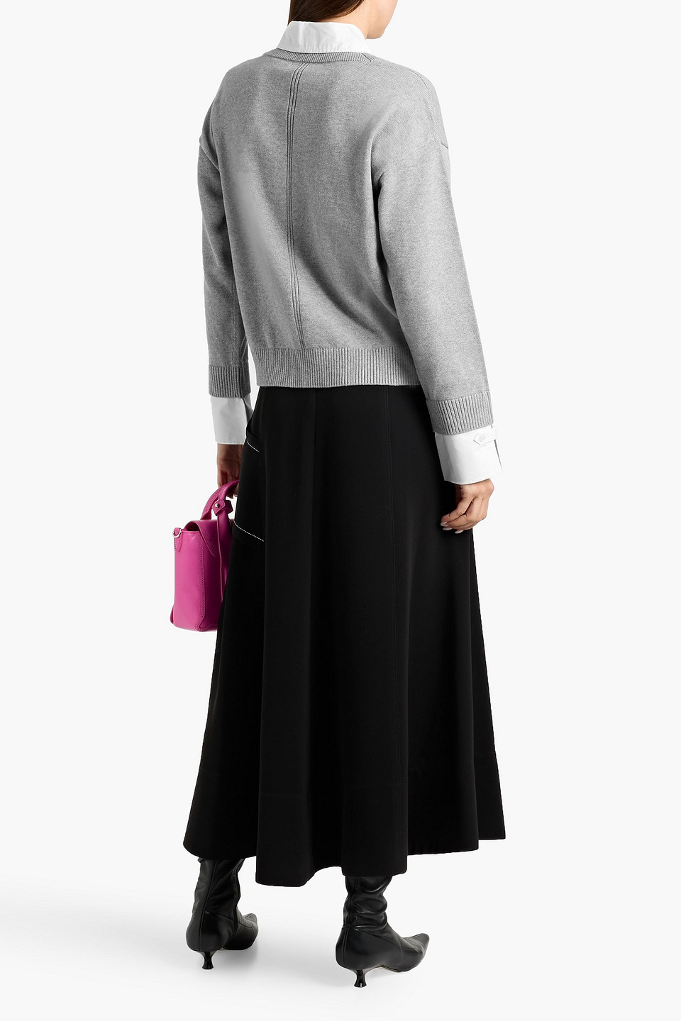 Derek Lam 10 Crosby Rida Layered Poplin And Cotton And Cashmere-blend Top In Gray