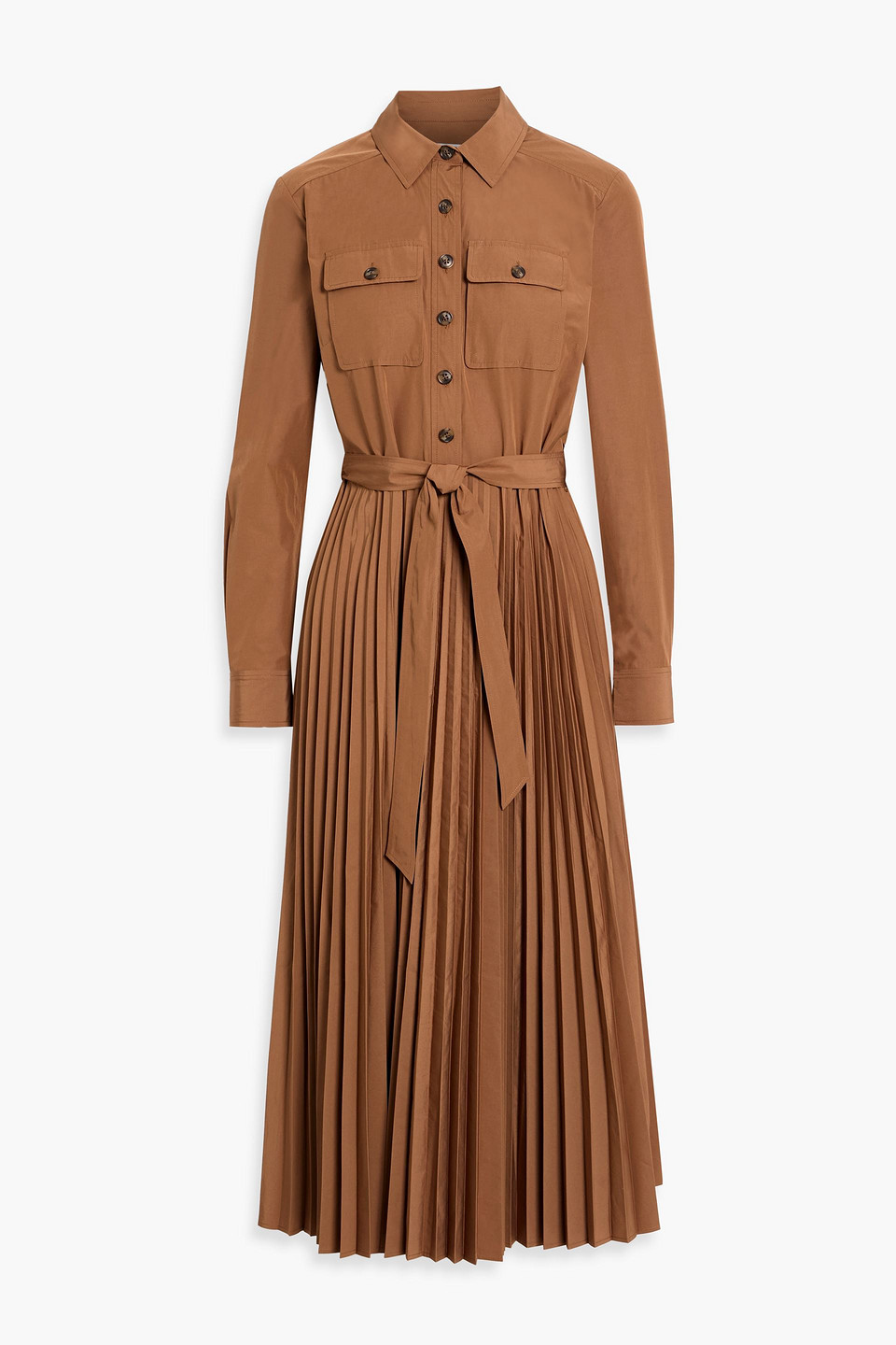 Derek Lam 10 Crosby Kenza Pleated Poplin Midi Shirt Dress In Brown