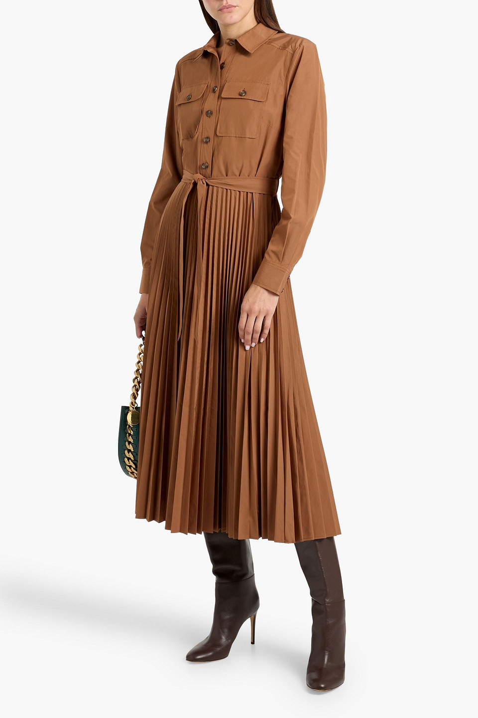 Derek Lam 10 Crosby Kenza Pleated Poplin Midi Shirt Dress In Brown