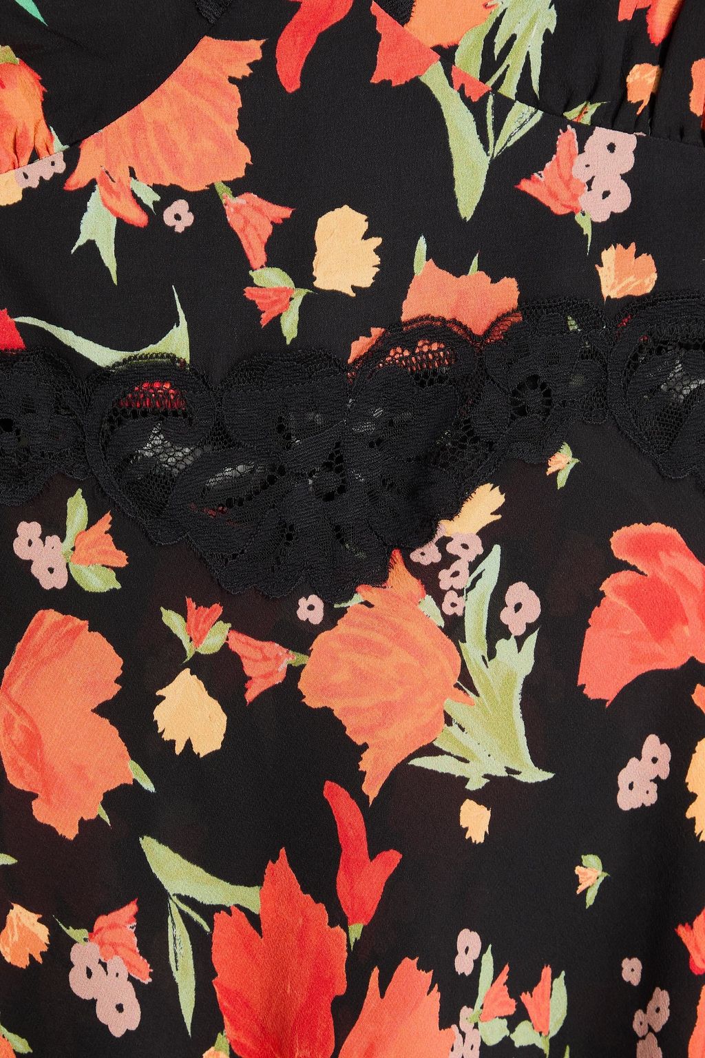 RIXO Lace-trimmed floral-print silk-crepon midi dress