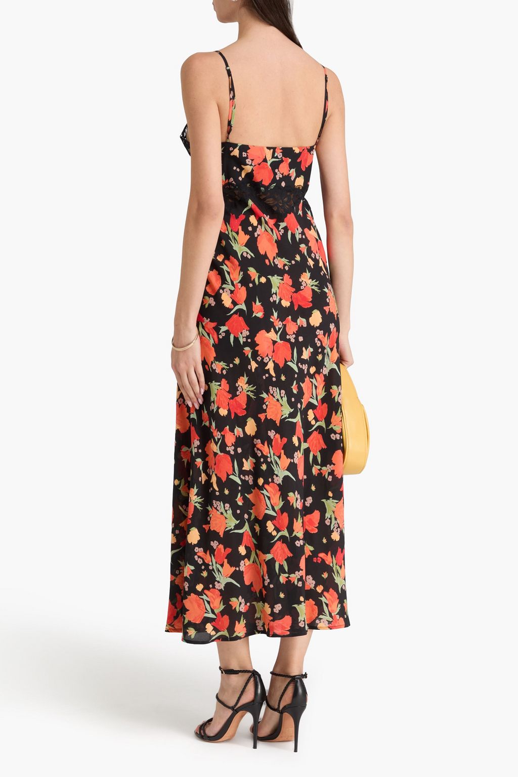RIXO Lace-trimmed floral-print silk-crepon midi dress