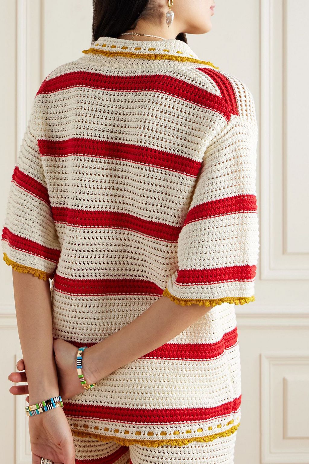 LA DOUBLEJ X ORLEBAR BROWN Salt 'n' Vinegar striped crocheted cotton shirt