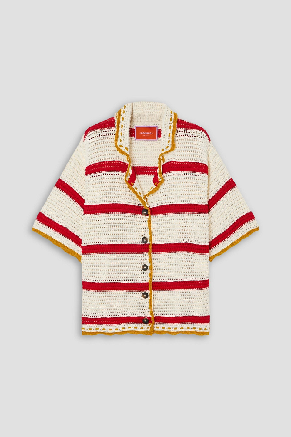 La Doublej X Orlebar Brown Salt 'n' Vinegar Striped Crocheted Cotton Shirt In White