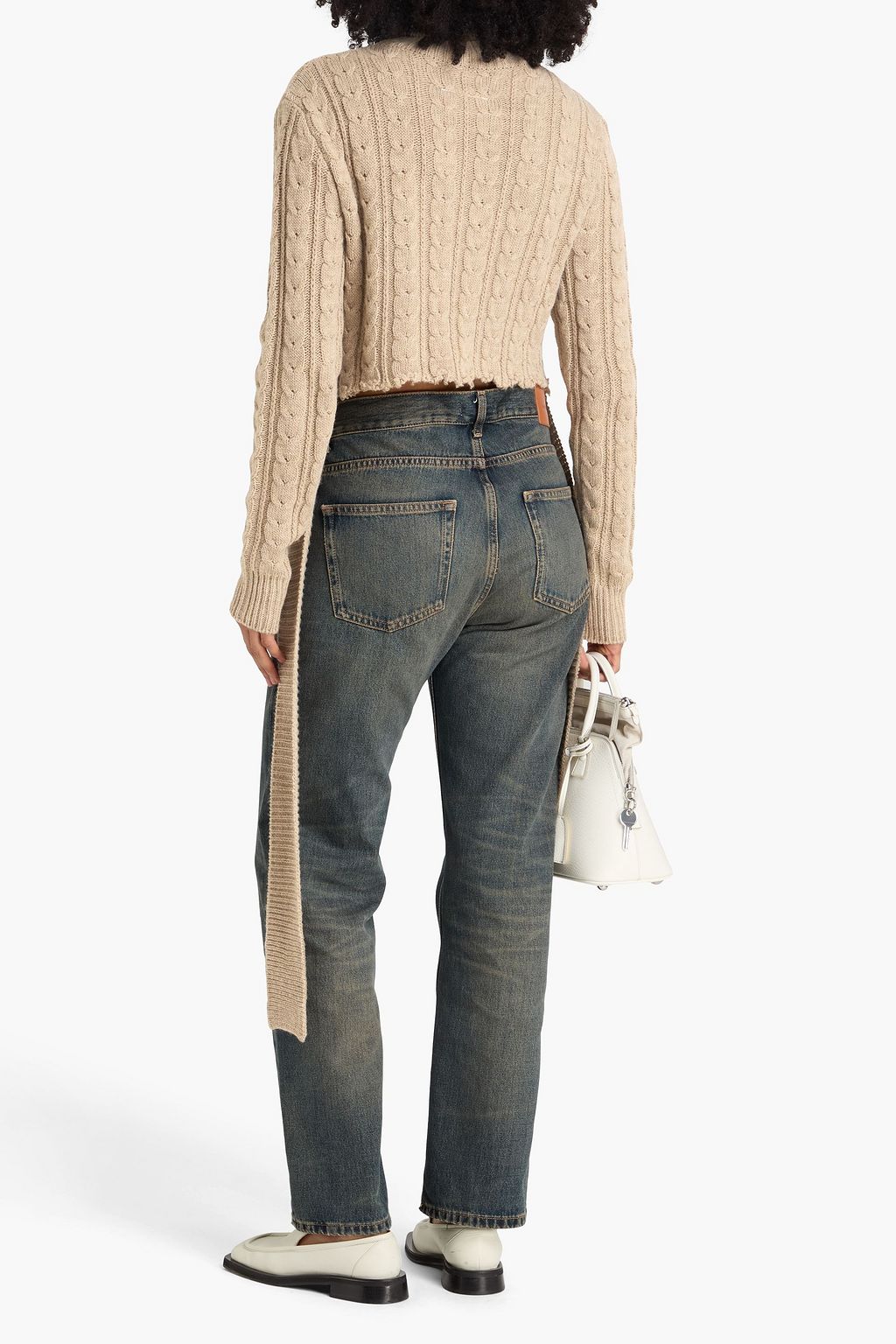 MM6 MAISON MARGIELA كنزة رياضية قصيرة بياقة عالية من مزيج الصوف بحبكة مجدولة