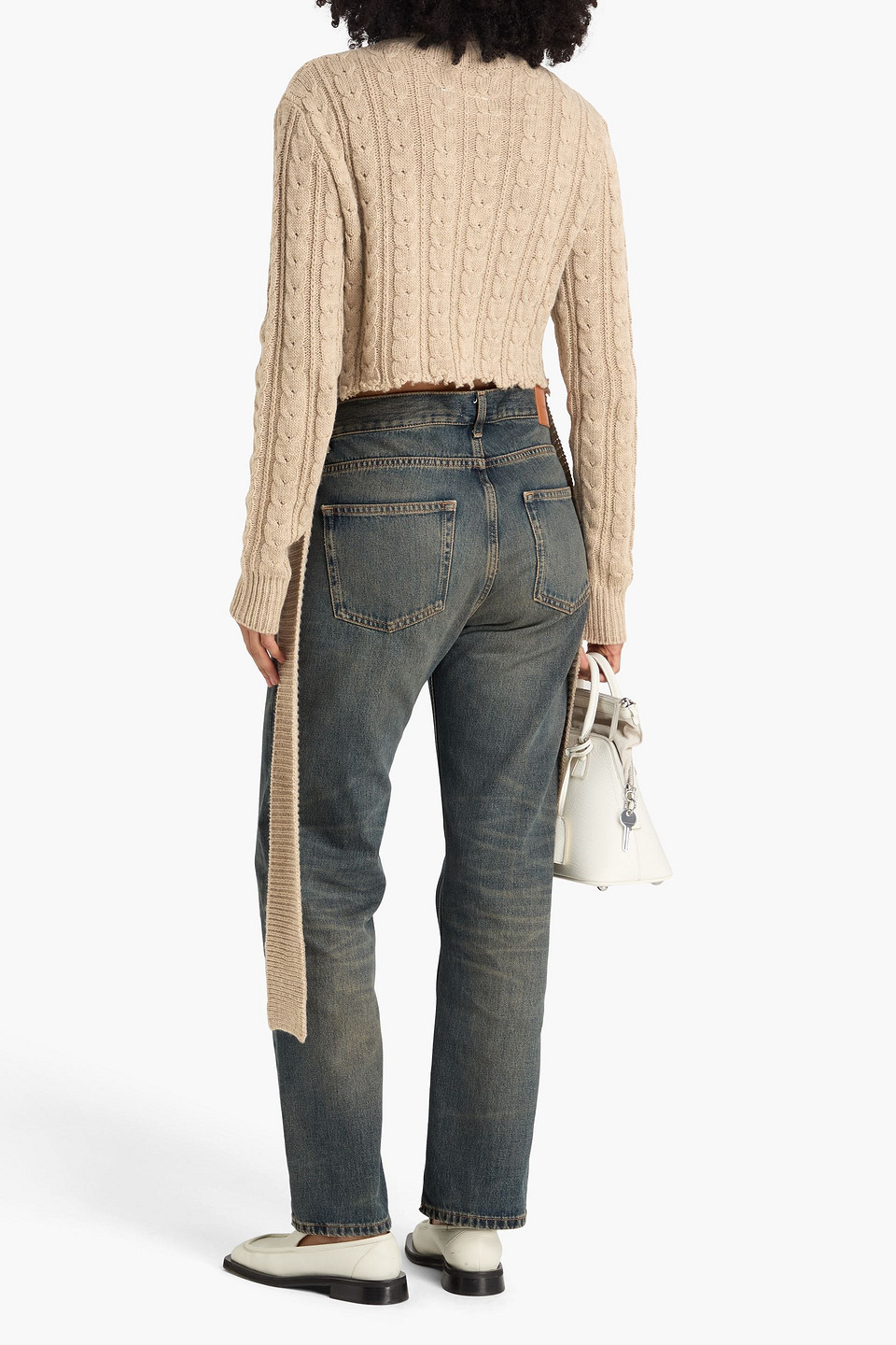  Mm6 Maison Margiela - Cropped Rollkragenpullover Aus Einer Wollmischung Mit Zopfstrickmuster - Neutral - L 