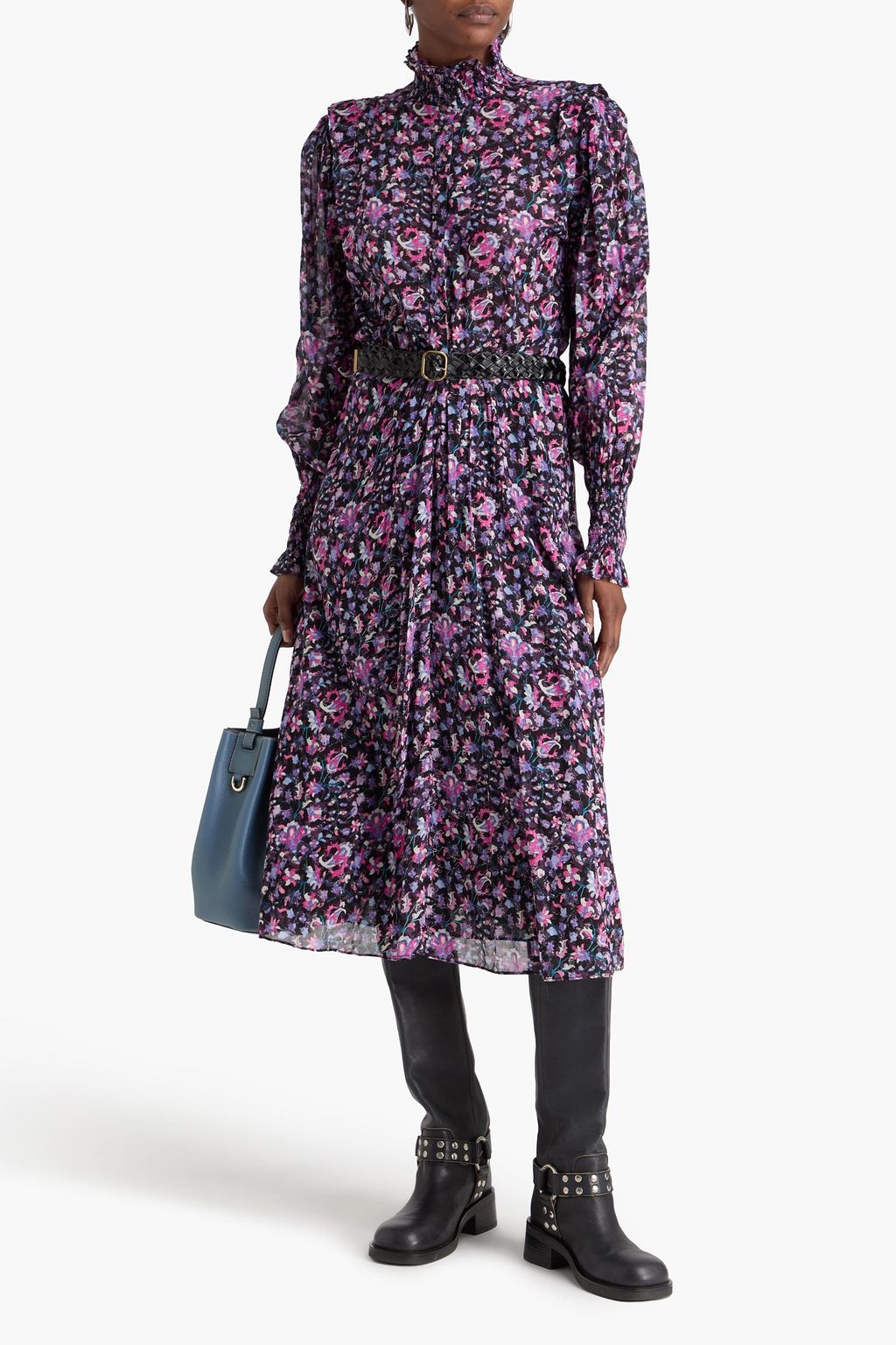 MARANT ÉTOILE コットンモスリン ミディワンピース ラッフル付き フローラルプリント