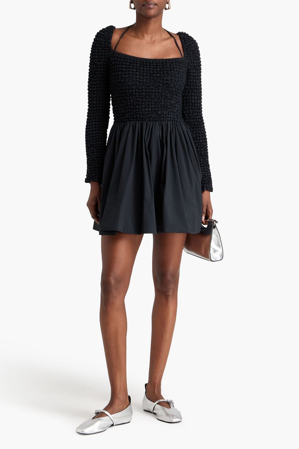 STAUD Cassidy shirred cotton-blend poplin mini dress