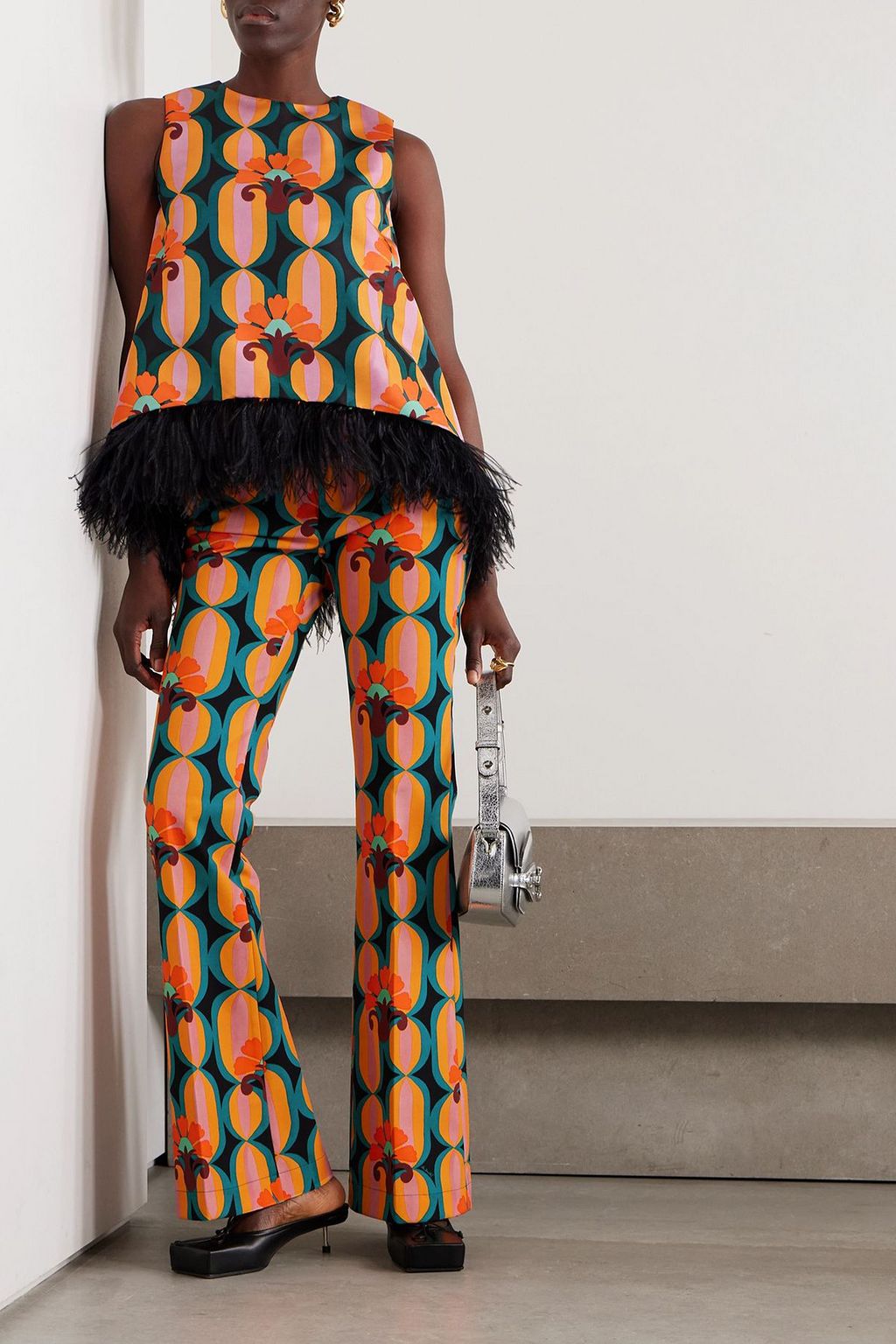 LA DOUBLEJ Saturday Night printed ponte bootcut pants