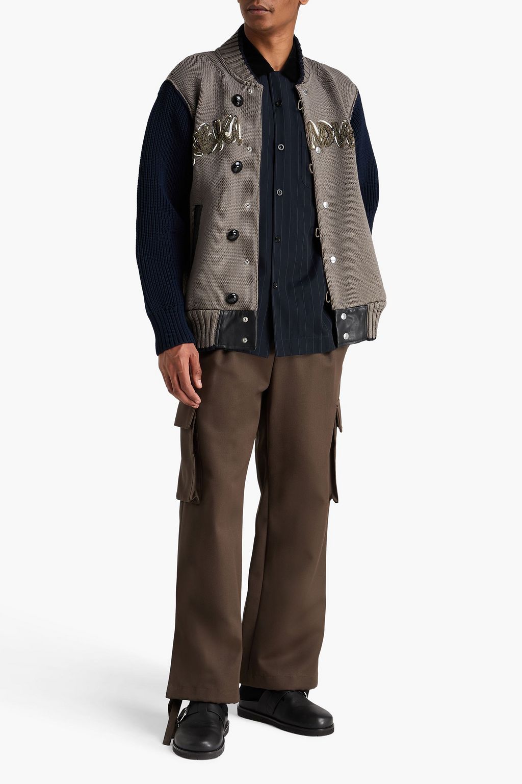 SACAI Embroidered cotton-blend bomber jacket