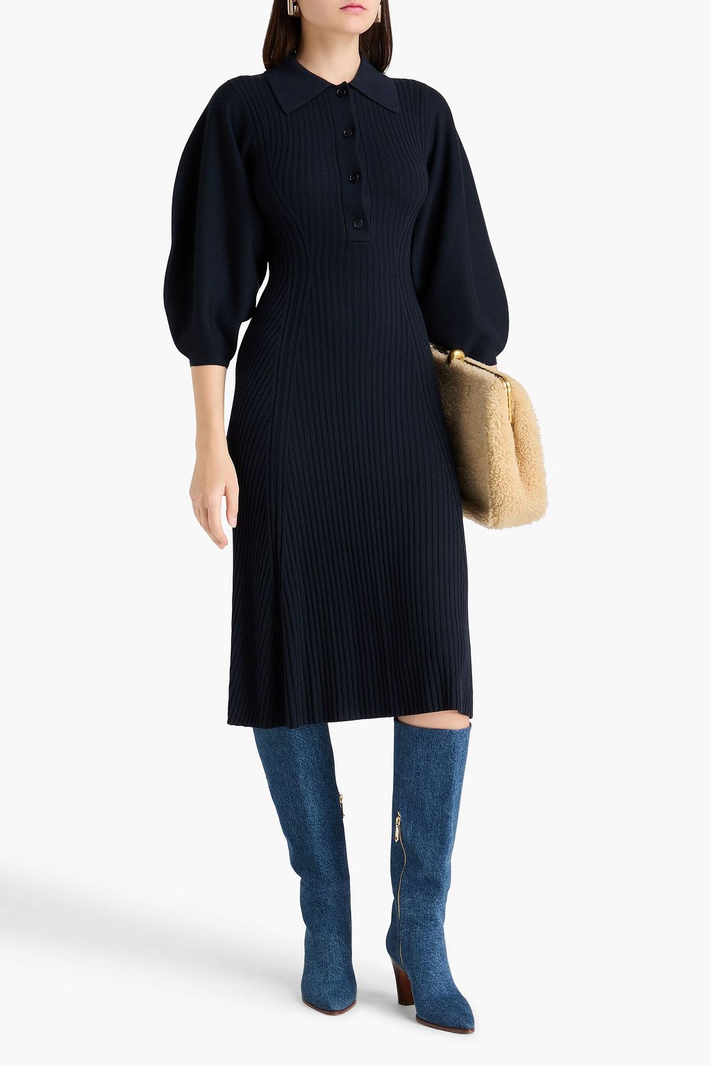 CHLOÉ Ribbed wool midi shirt dress