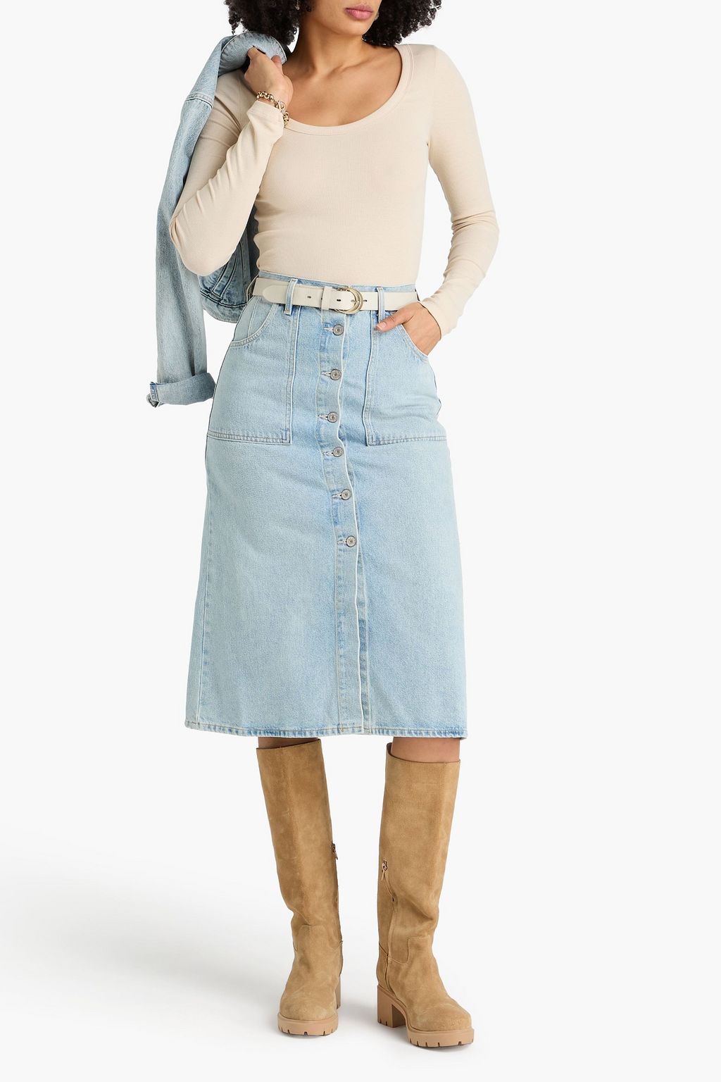 CITIZENS OF HUMANITY تنورة متوسطة الطول من الدنيم الباهت