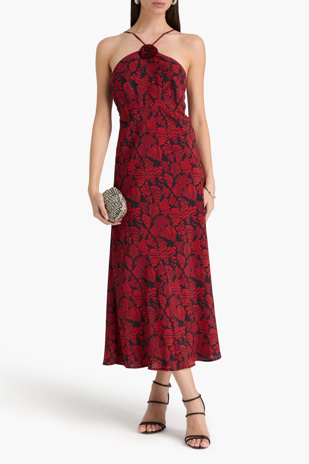 RIXO Open-back printed crepe de chine midi dress