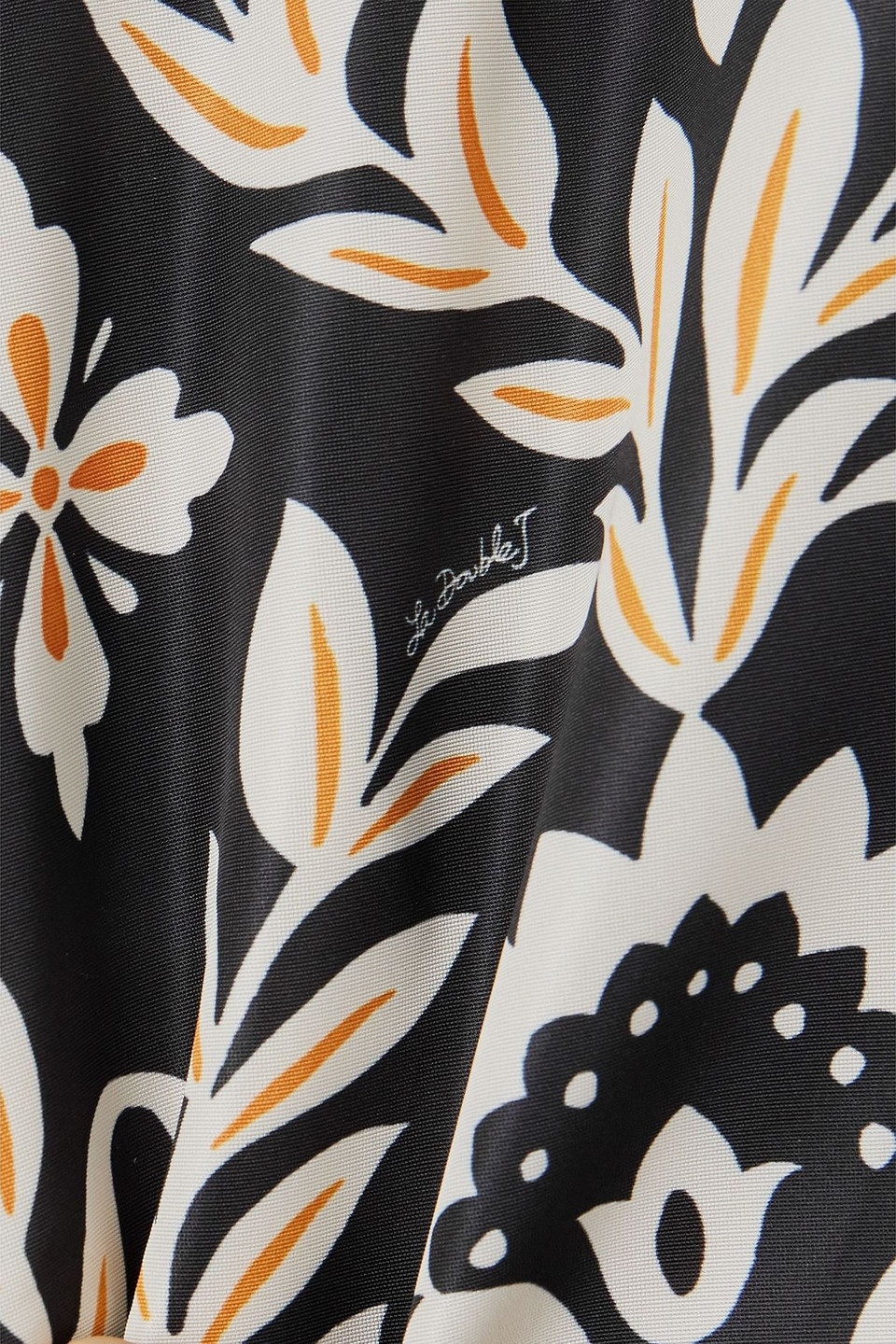 La Doublej 24/7 Ruched Floral-print Faille Mini Dress In Black