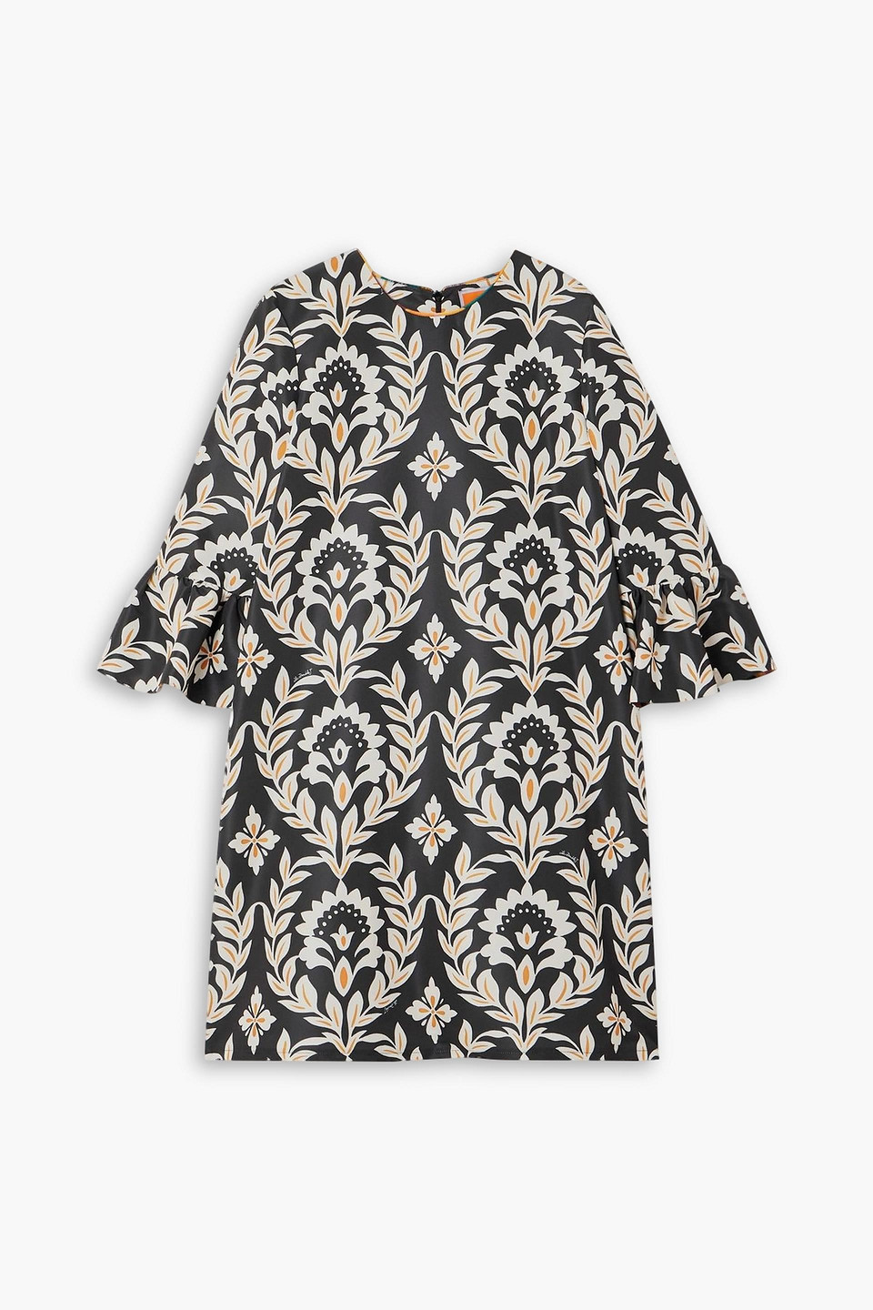 La Doublej 24/7 Ruched Floral-print Faille Mini Dress In Black