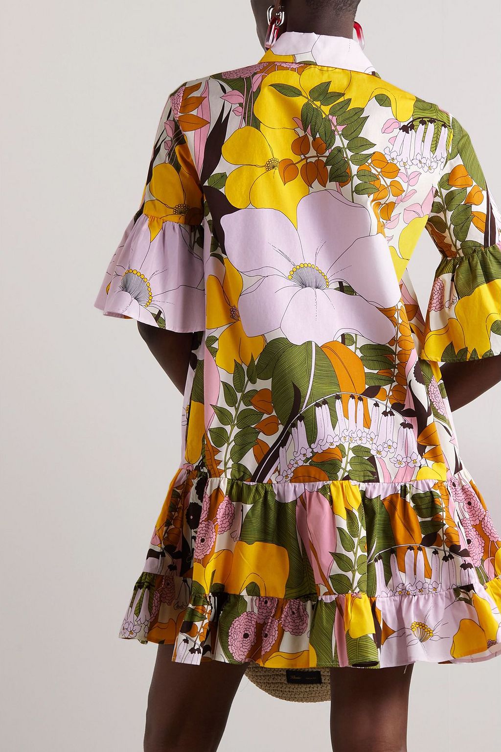 LA DOUBLEJ فستان تشو قصير من قطن بوبلين بطبقات متدرجة وبطبعة الأزهار