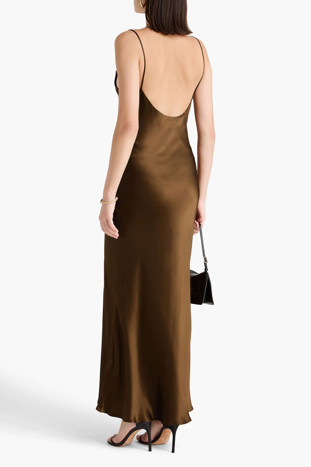 ESSE STUDIOS فستان طويل "روزا" منسدل من الساتان الحريري بحواف من الدانتيل