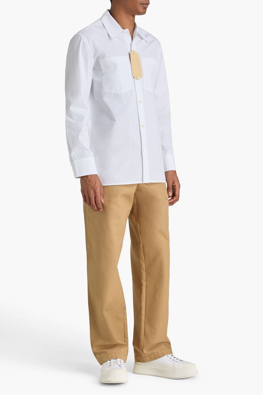 JIL SANDER Hemd aus Baumwollpopeline mit Lederbesatz