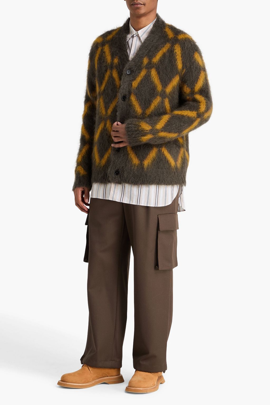 MARNI Intarsia-knit mohair-blend cardigan