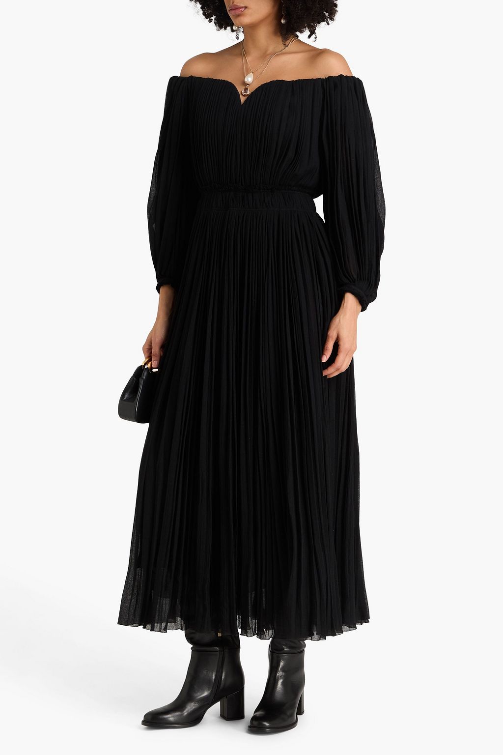 CHLOÉ Off-the-shoulder wool-crepe maxi dress