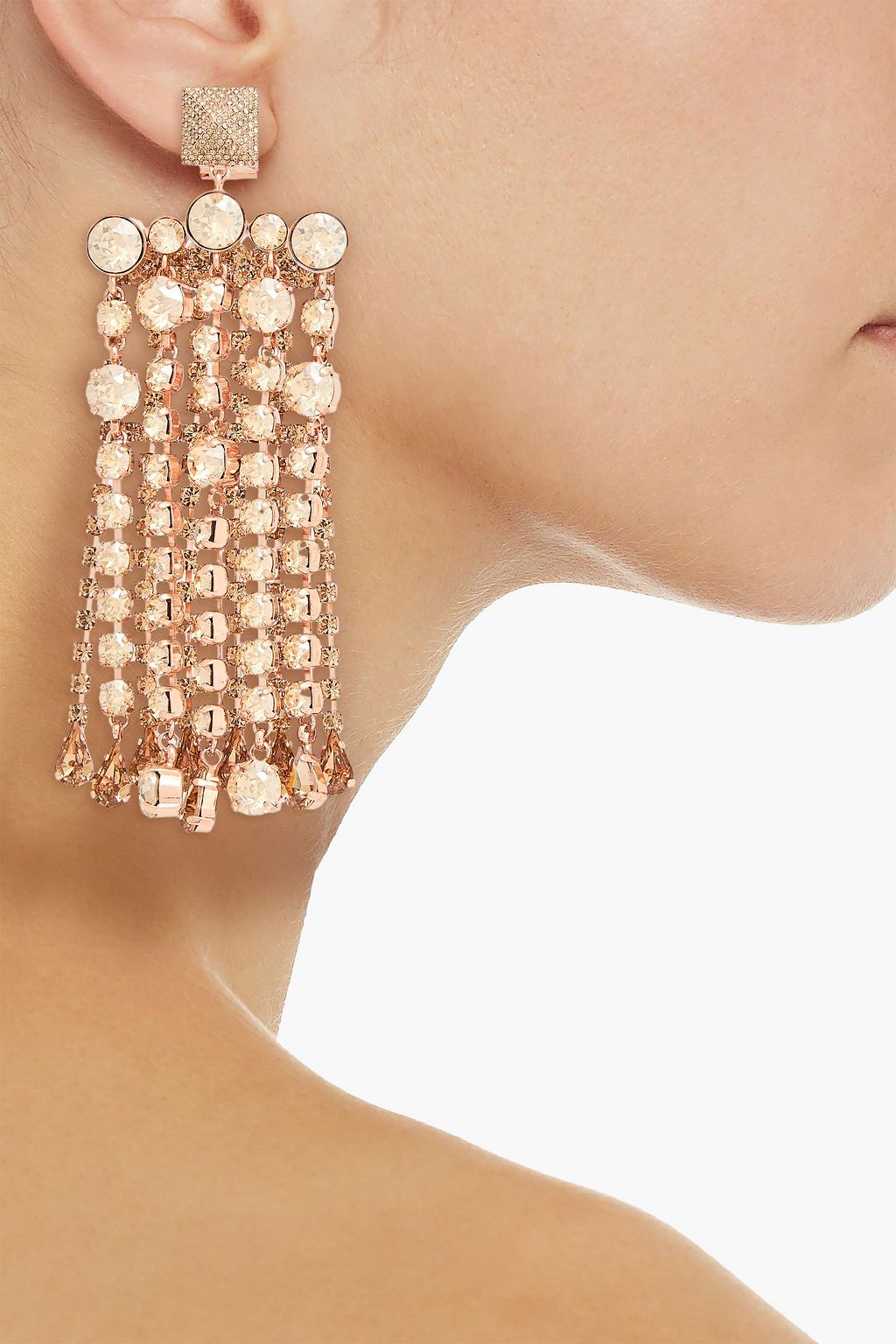 VALENTINO GARAVANI Fringed rose gold-tone crystal earrings