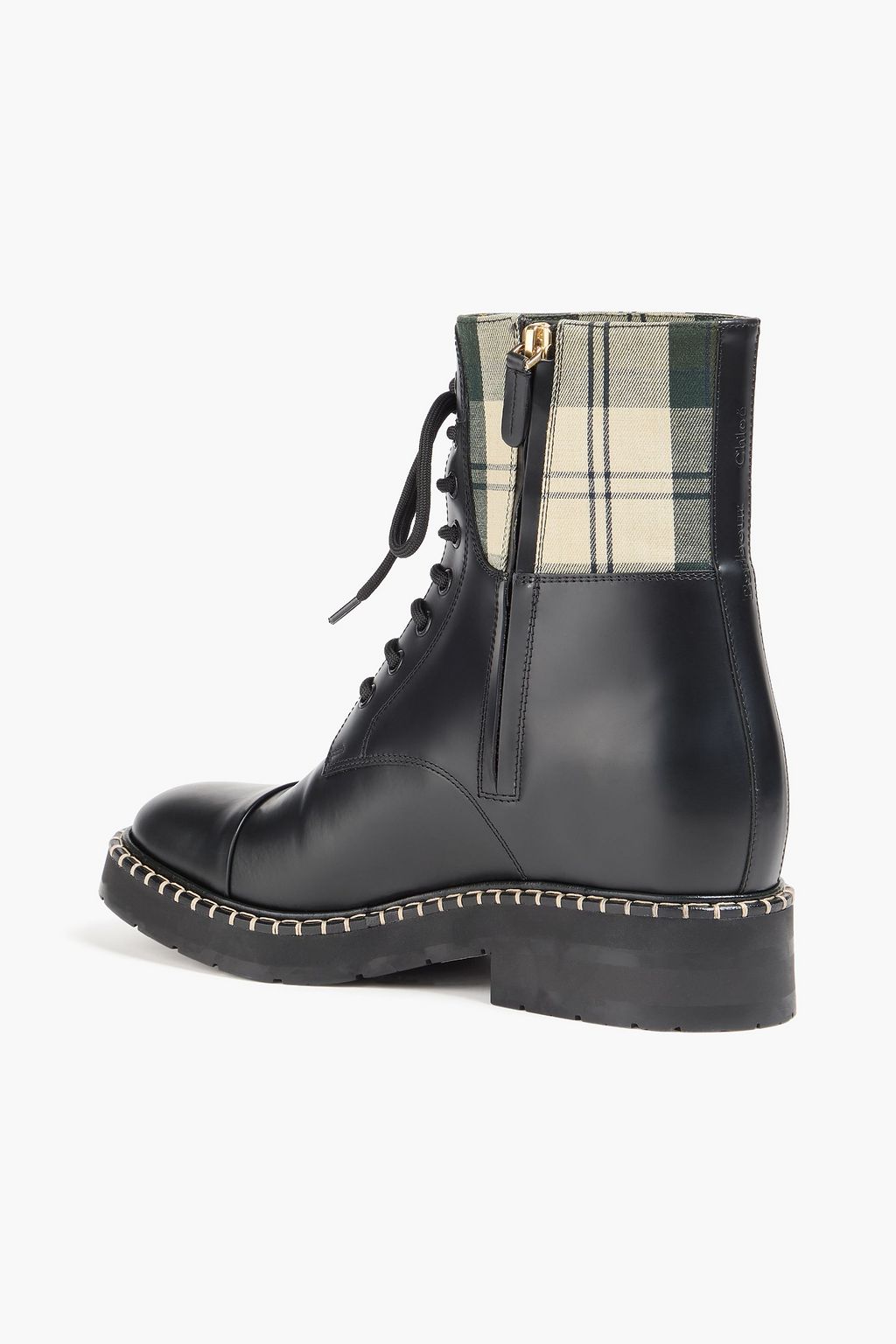 BARBOUR X CHLOÉ + Barbour checked twill and leather combat boots