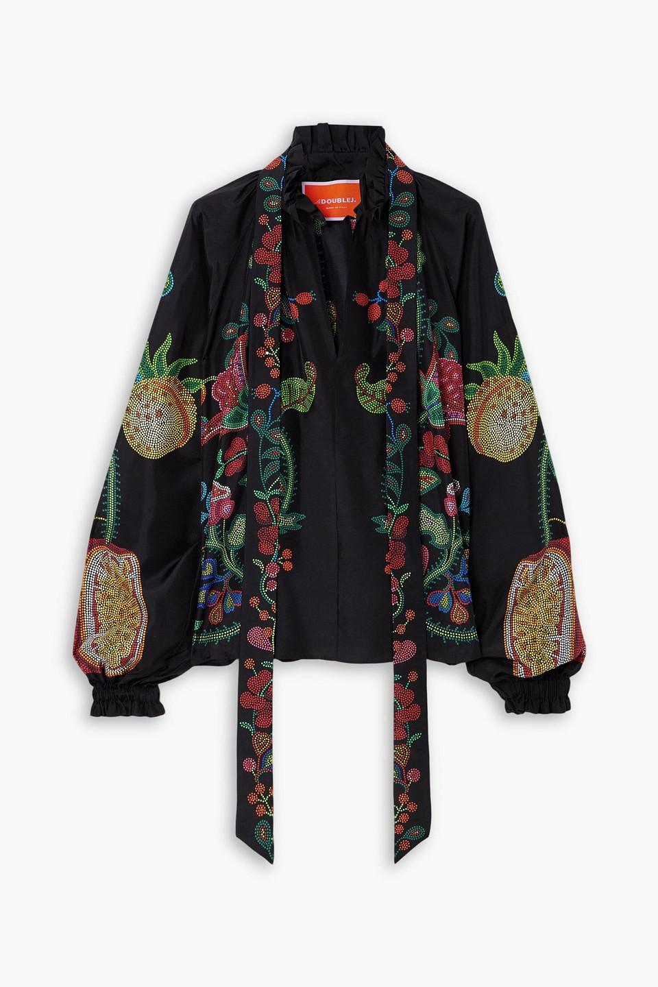 La Doublej Cerere Tie-detailed Printed Silk-voile Blouse In Black