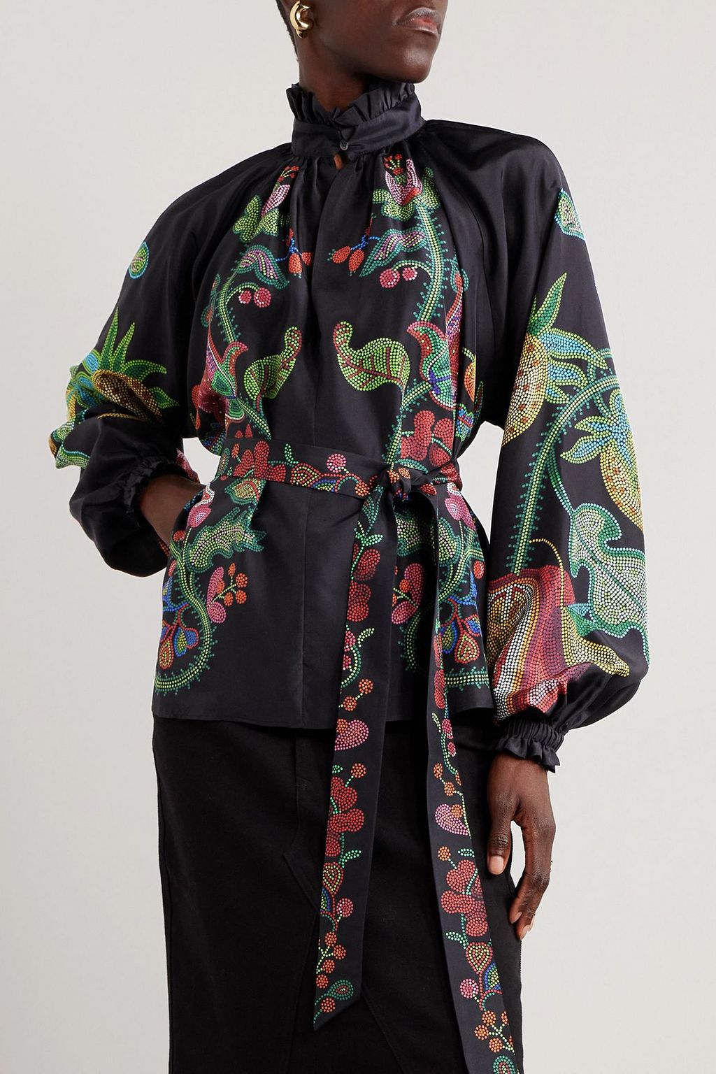 LA DOUBLEJ Cerere tie-detailed printed silk-voile blouse