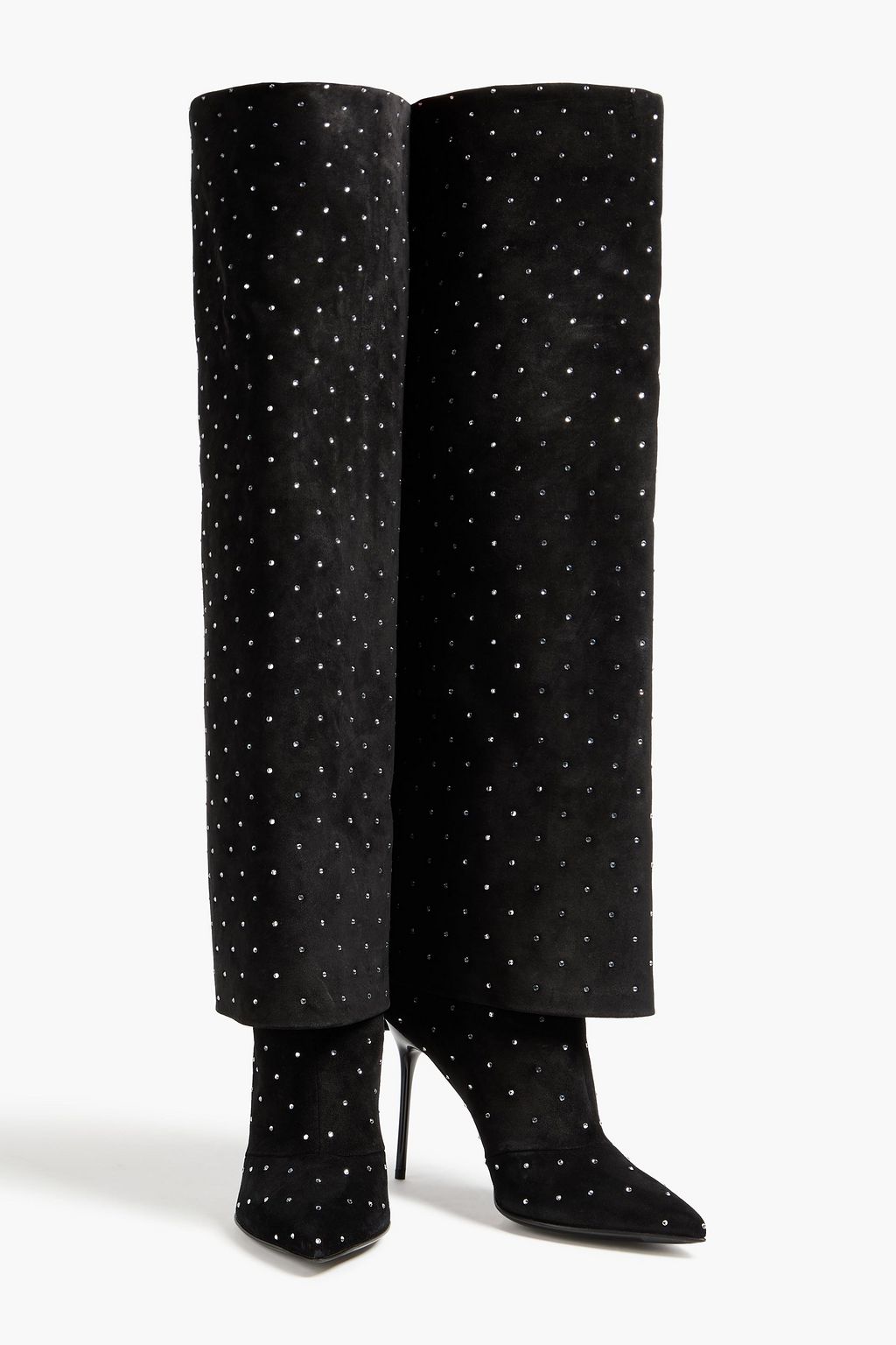 BALMAIN Ariel crystal-embellished suede over-the-knee boots