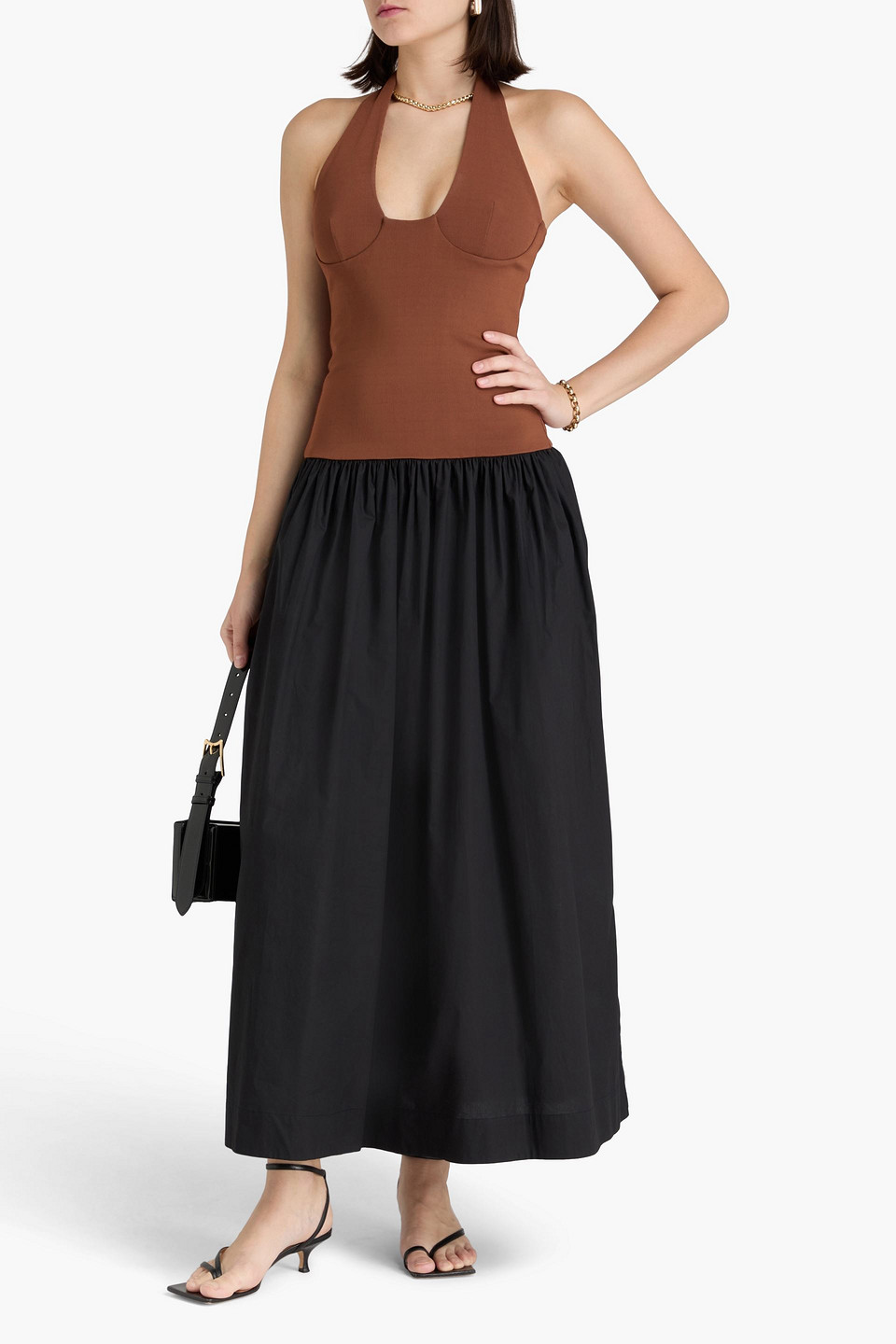  Esse Studios - Zweifarbiges Maxikleid Aus Stretch-strick Und Popeline - Braun - Uk 4 