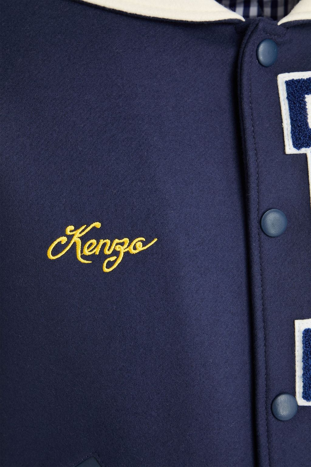 KENZO Appliquéd leather-paneled wool-blend felt bomber jacket