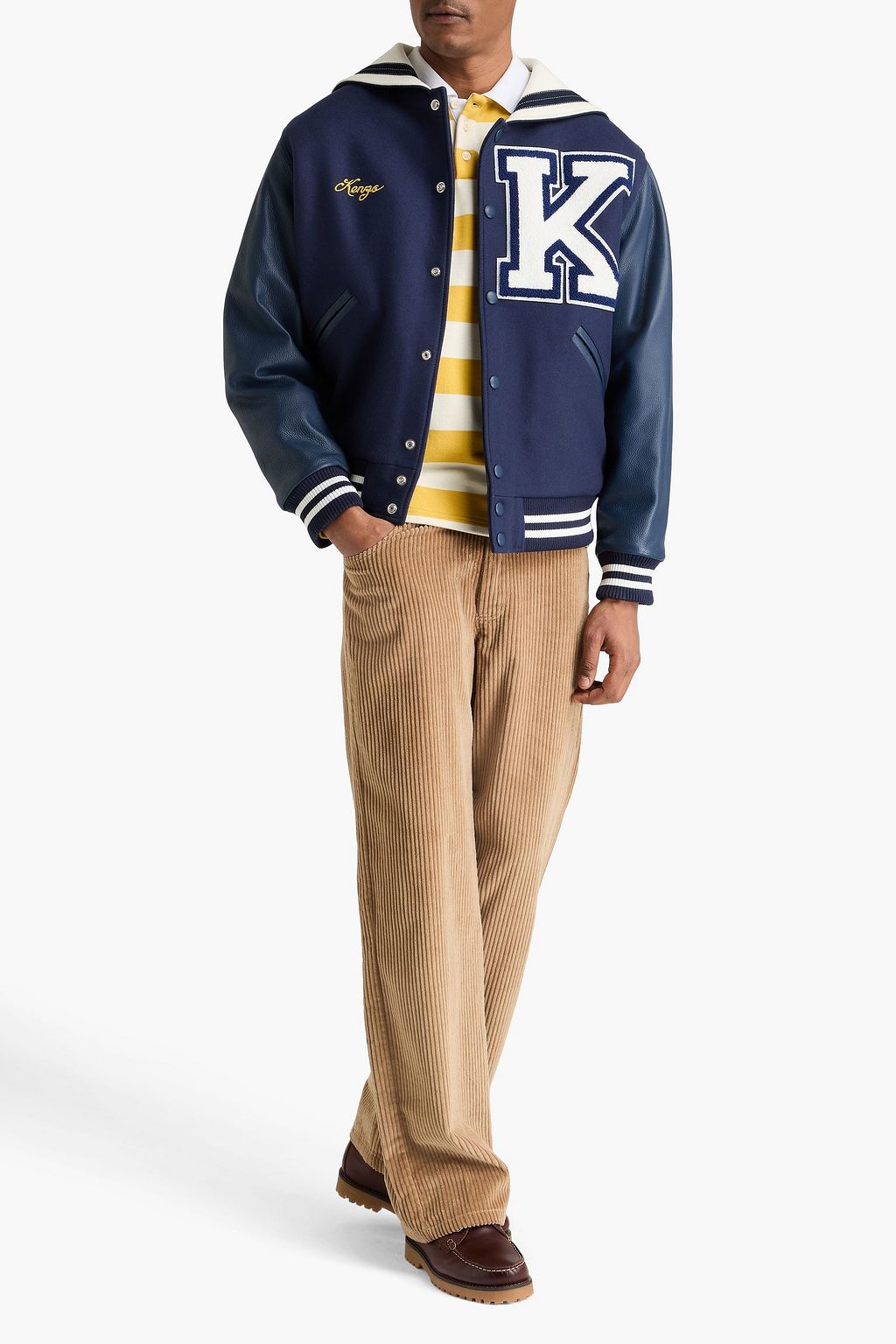 KENZO Appliquéd leather-paneled wool-blend felt bomber jacket