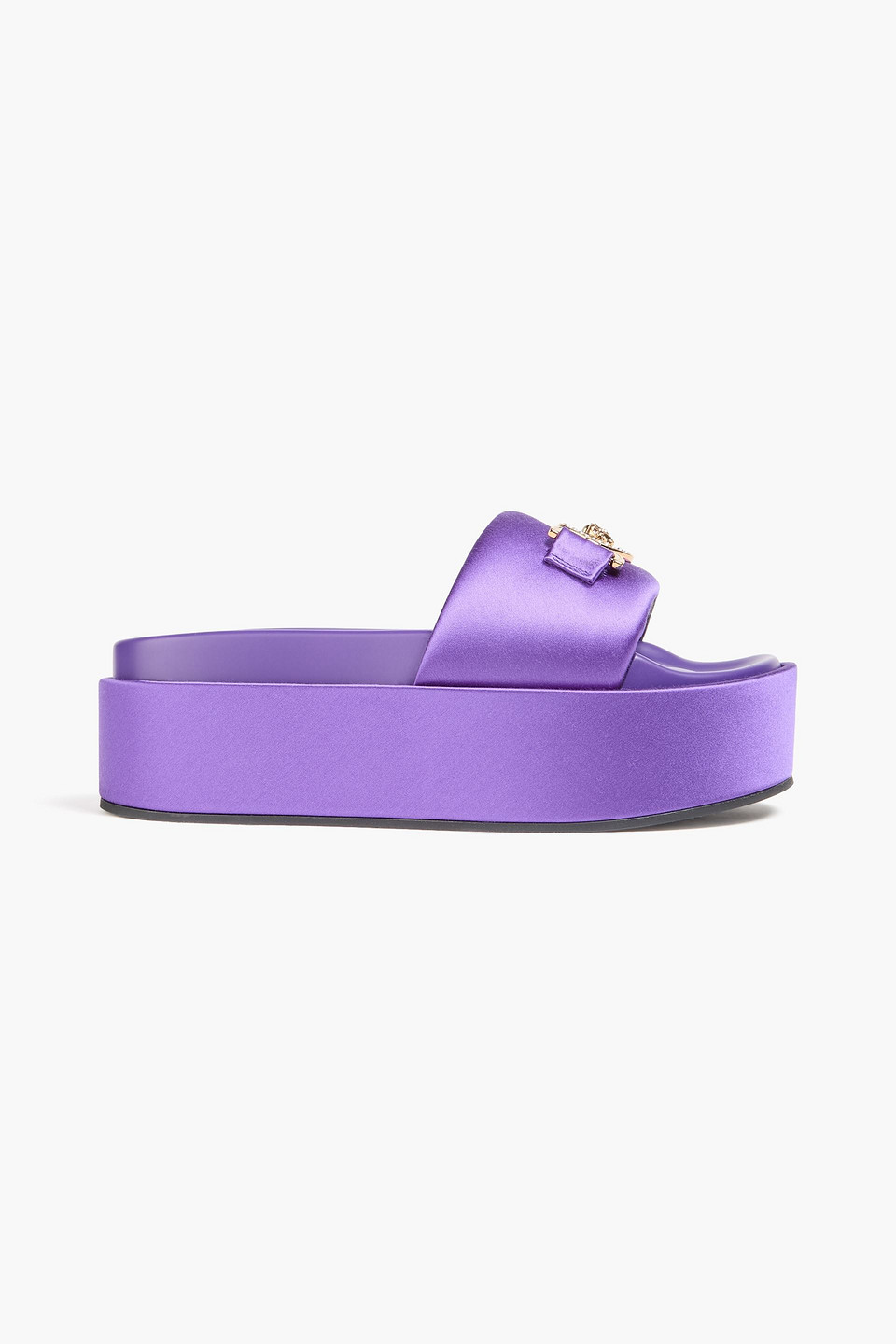 Versace Medusa Biggie Embellished Satin Platform Slides In Purple