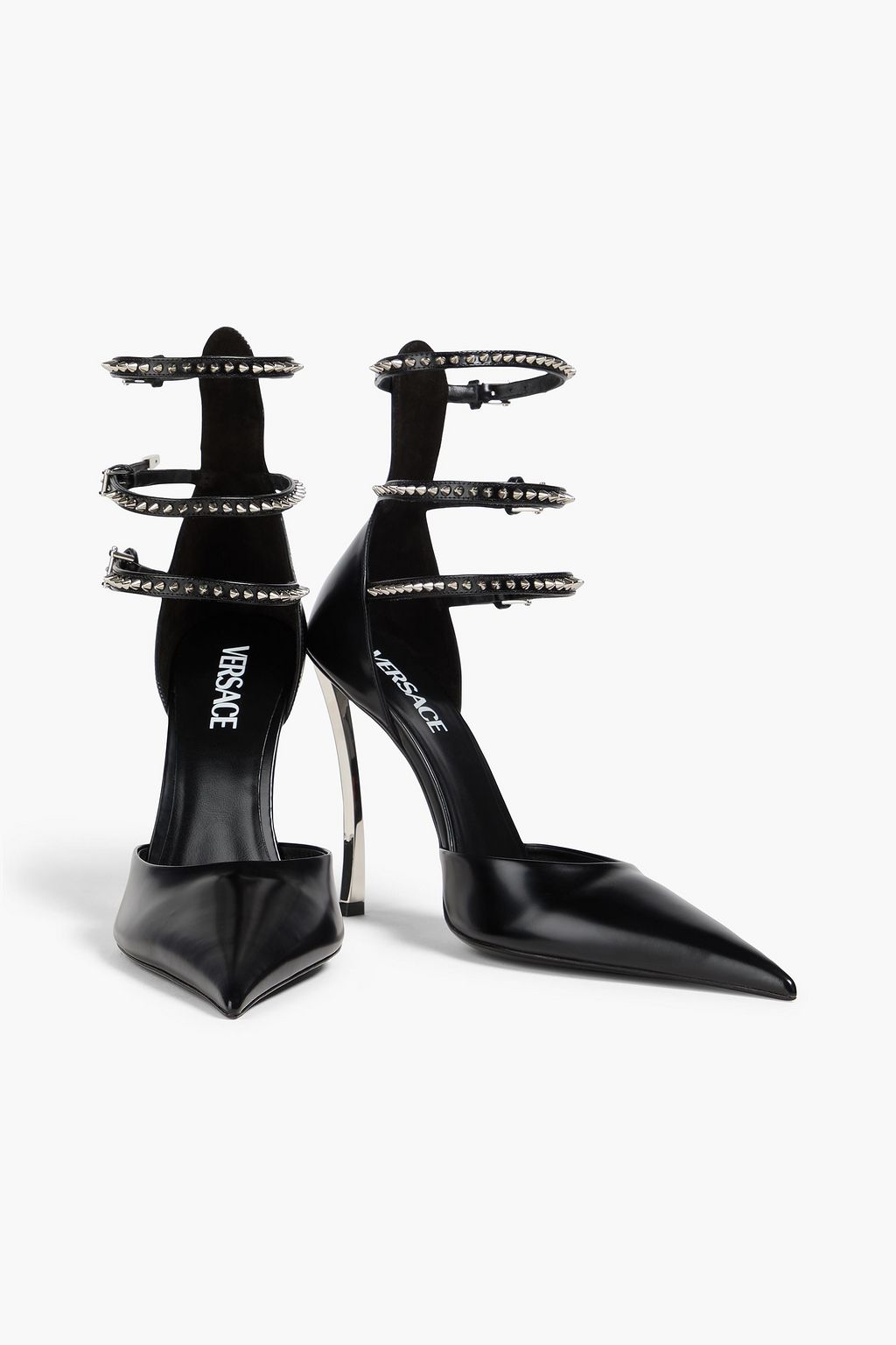 VERSACE Pinpoint spiked neon leather pumps